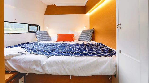 Guests aren’t short-changed either, with huge berths and views out of the hull windows.