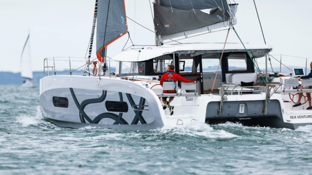 The cat in action on slightly choppy water