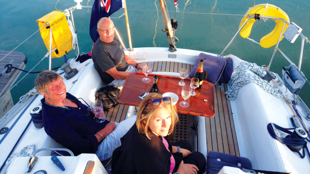 Relaxing in the renovated cockpit after competing in the Round The Island Race